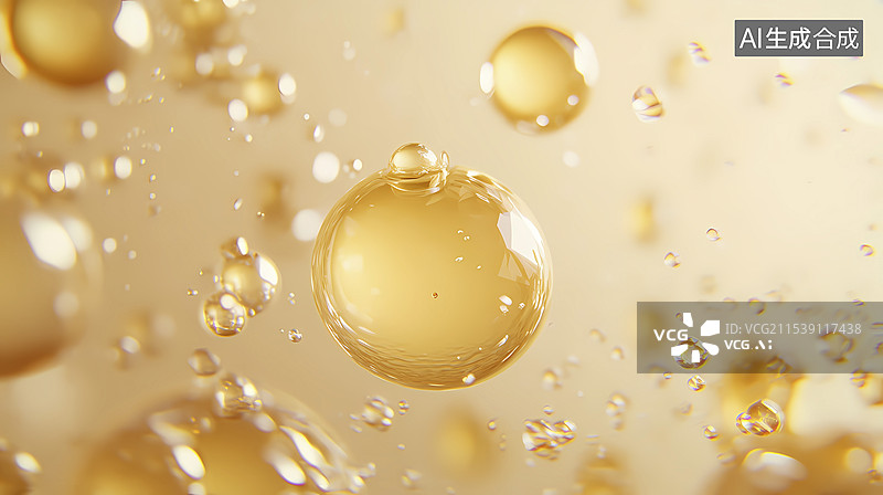 【AI数字艺术】数码科技金色流动气泡海报背景图片素材