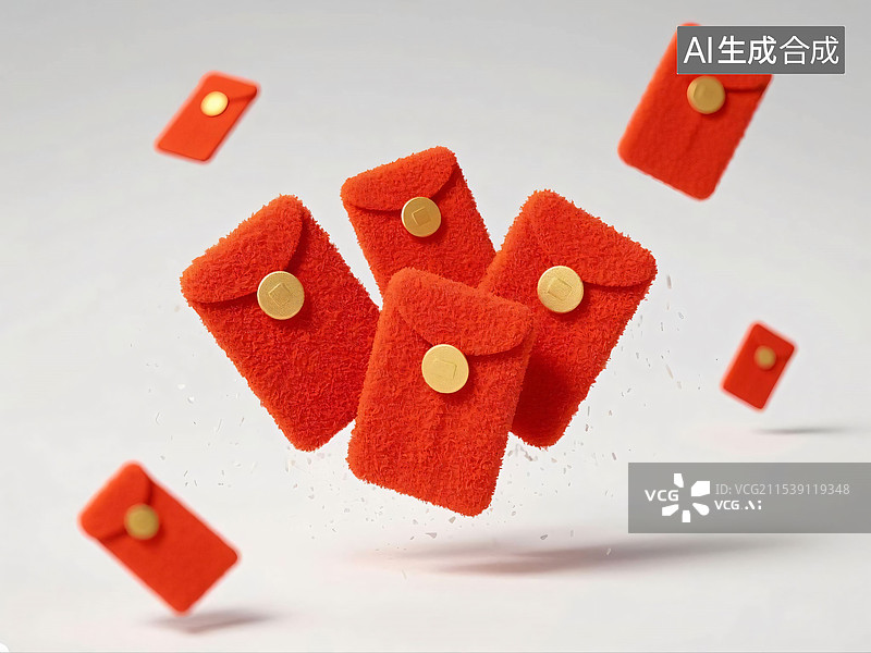 【AI数字艺术】3d毛绒质感红包雨图片素材