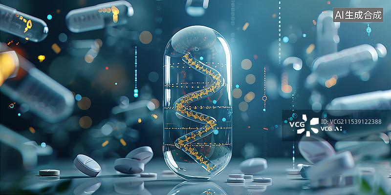 【AI数字艺术】科技医疗DNA分子检测插图图片素材