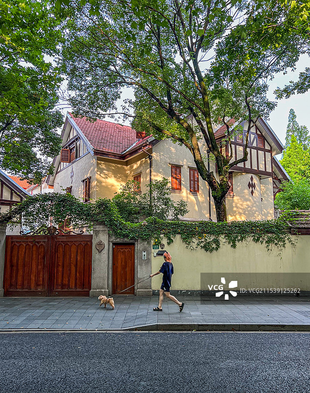 上海 武康路 夏天街景 老洋房 优秀历史建筑图片素材