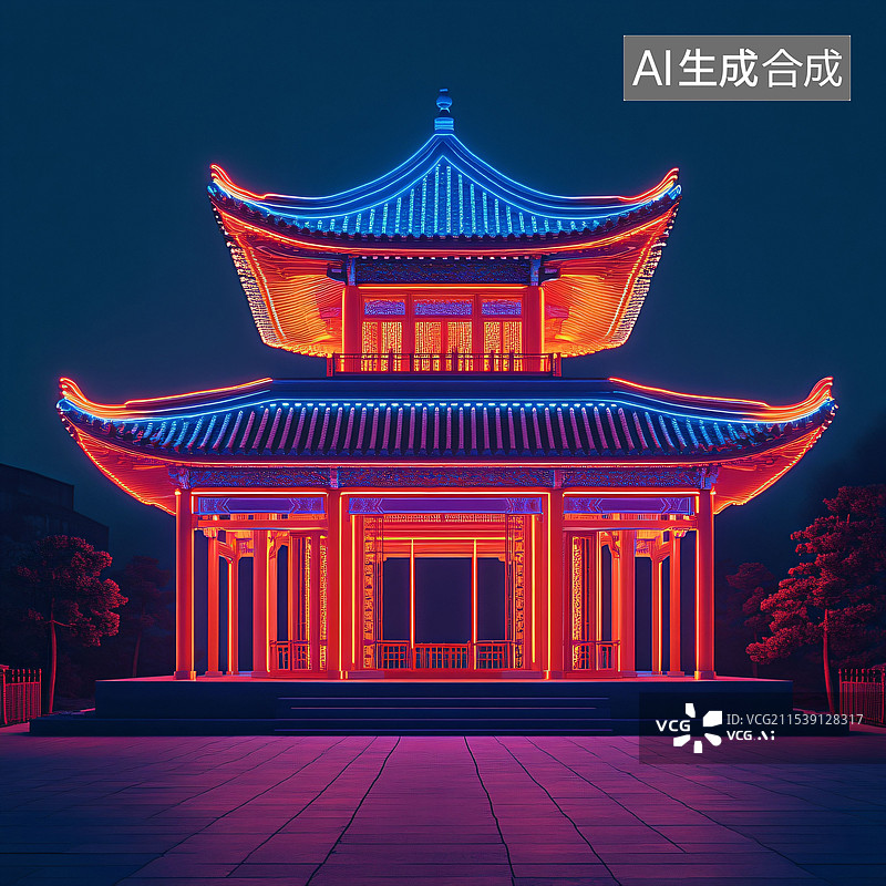 【AI数字艺术】中国古代建筑城门与夜景、亭台、楼阁、C4D图片素材