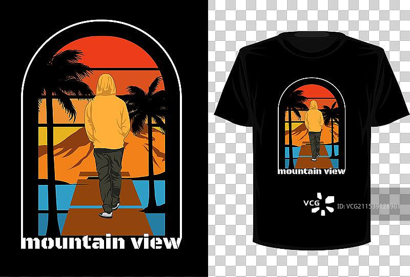 复古山景T恤设计图片素材