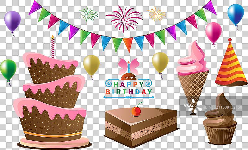 庆祝生日派对的元素，例如图片素材