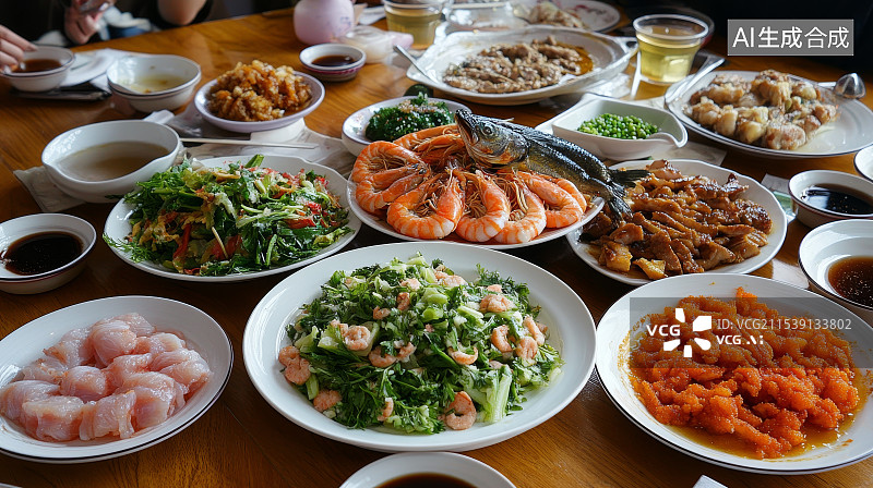 【AI数字艺术】丰盛的中国传统美食，除夕年夜饭，年夜饭，团圆饭图片素材