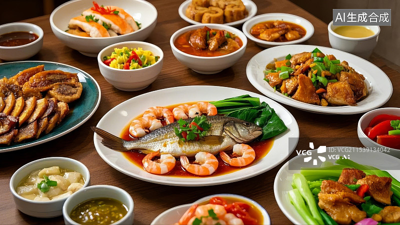 【AI数字艺术】丰盛的中国传统美食，除夕年夜饭，年夜饭，团圆饭图片素材