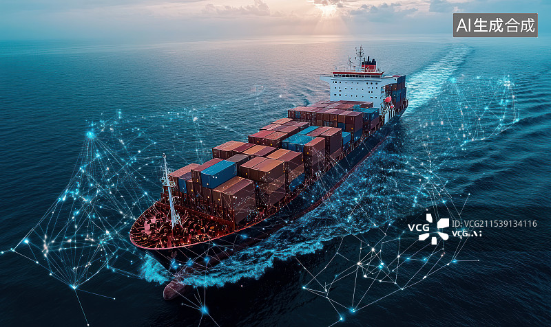 【AI数字艺术】数字化国际海运物流运输全球商贸概念插图图片素材