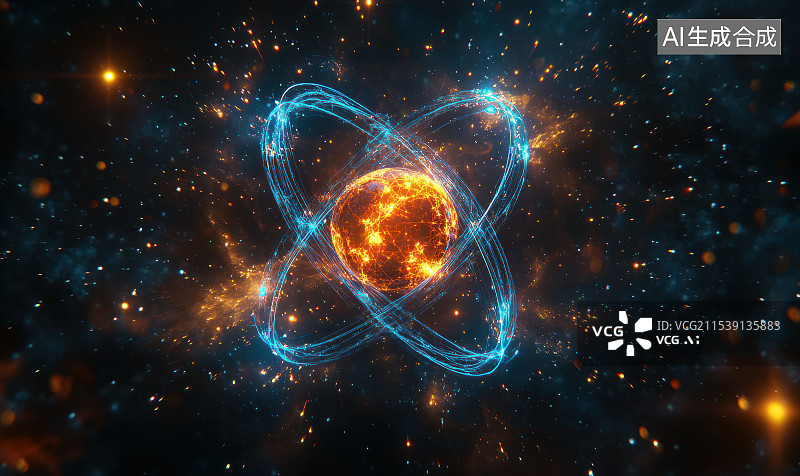 【AI数字艺术】中微子粒子核反应，原子核裂变效果图图片素材