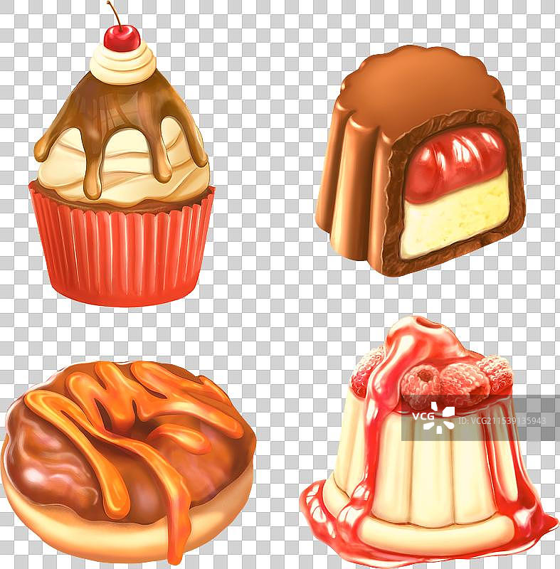 美味甜点组合，巧克力糖霜甜甜圈图片素材