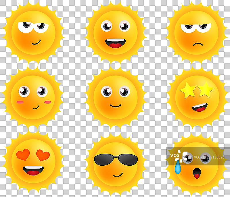 带有表情的卡通太阳贴纸套装图片素材