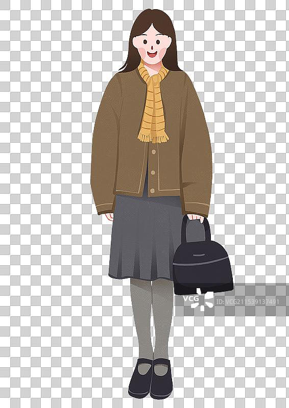 文艺女孩穿搭服装站姿清新插画元素图片素材