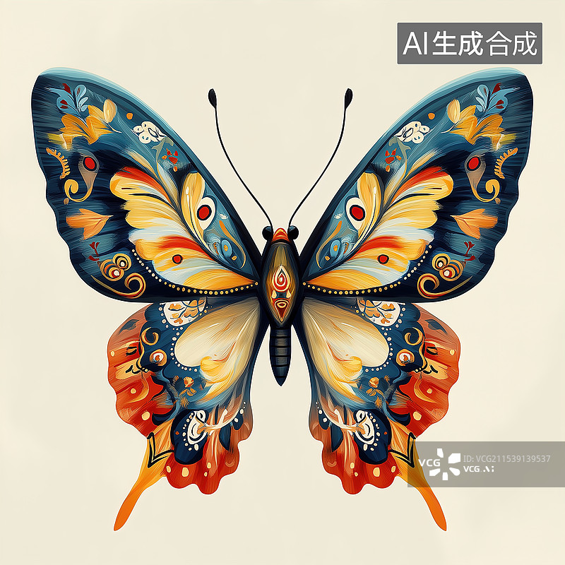 【AI数字艺术】色彩斑斓的装饰蝴蝶图片素材