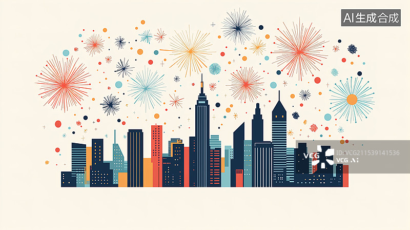 【AI数字艺术】城市烟火秀的梦幻景象图片素材