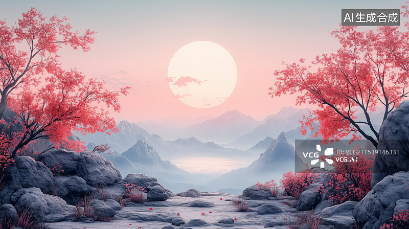 【AI数字艺术】中国风大自然山水风光图片素材