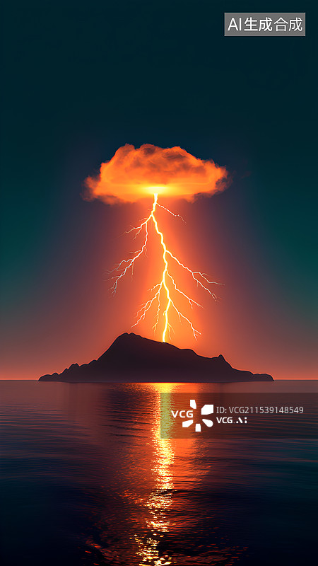 【AI数字艺术】日落时海景映衬着戏剧性的天空图片素材