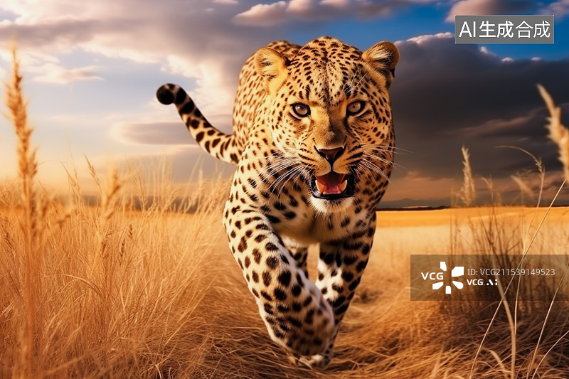 【AI数字艺术】非洲草原上奔跑的猎豹图片素材