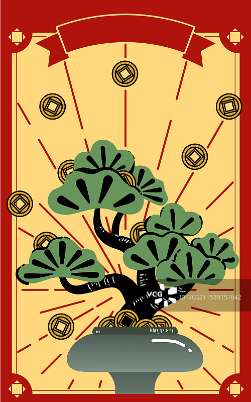 一张带有青松的中国传统祝福贺卡图片素材