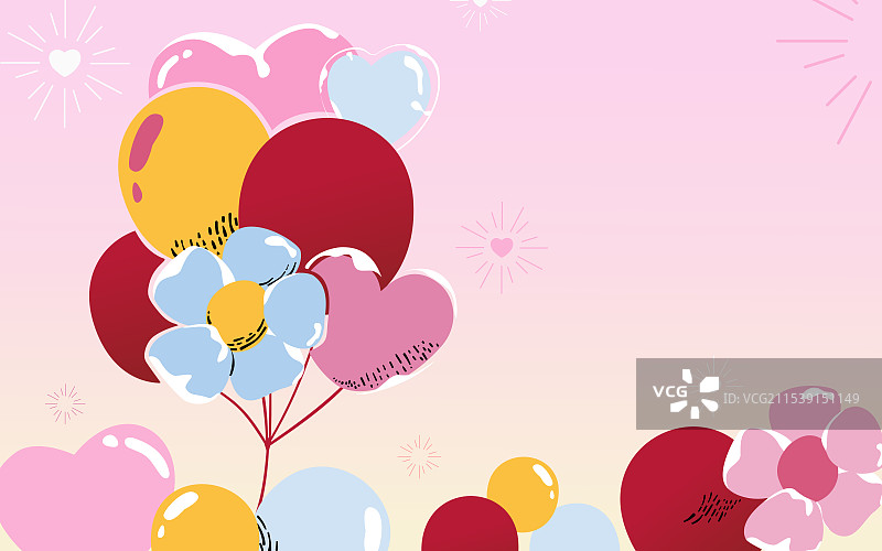 夕阳下浪漫的气球堆图片素材