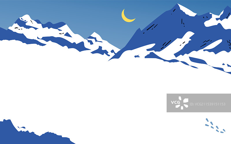 冬天留白艺术空旷的雪山月夜图片素材