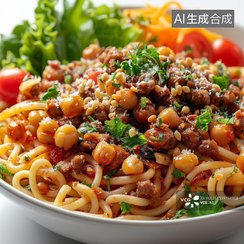 【AI数字艺术】担担面搭配肉馅和香料的丰盛美餐图片素材