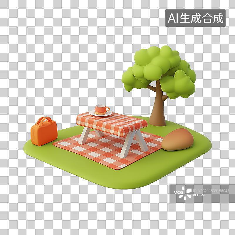 【AI数字艺术】3D风格春季野餐组合元素图片素材