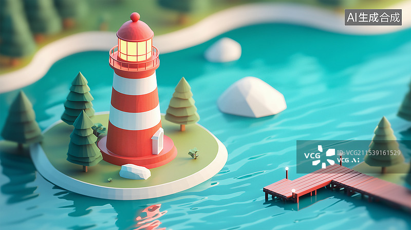 【AI数字艺术】孤岛上的灯塔图片素材