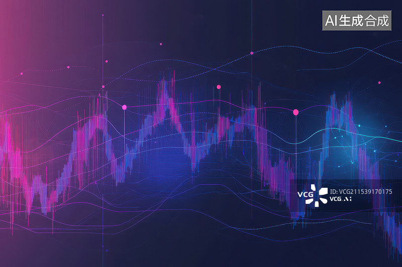 【AI数字艺术】财富经济指数柱状图新质生产力金融科技蓝色背景图片素材