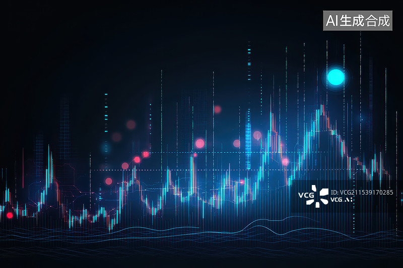 【AI数字艺术】财富经济指数柱状图新质生产力金融科技蓝色背景图片素材