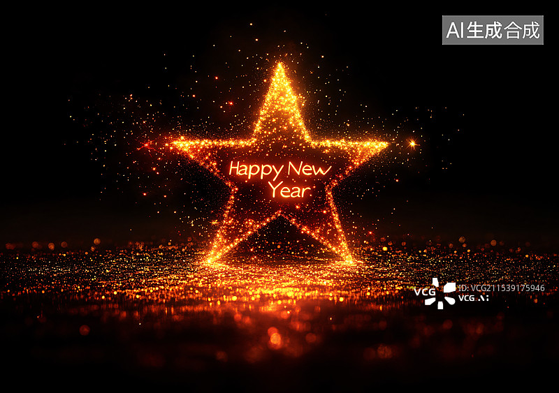 【AI数字艺术】新年，烟花，新年快乐，焰火，五角星图片素材