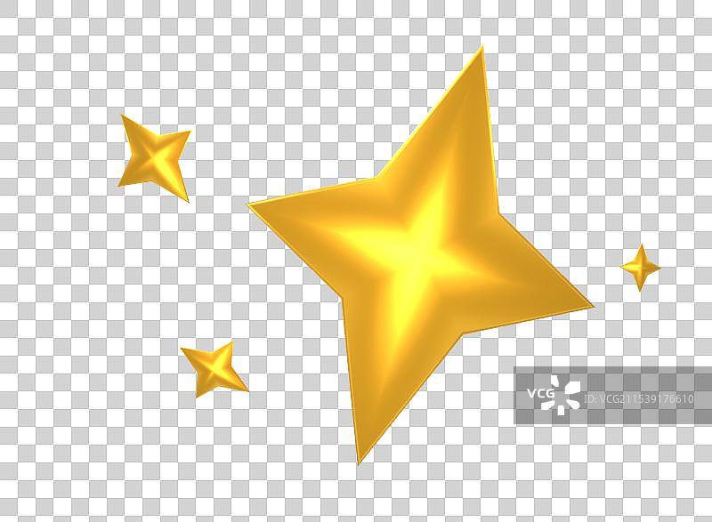 星星形状金色3D渲染图片素材