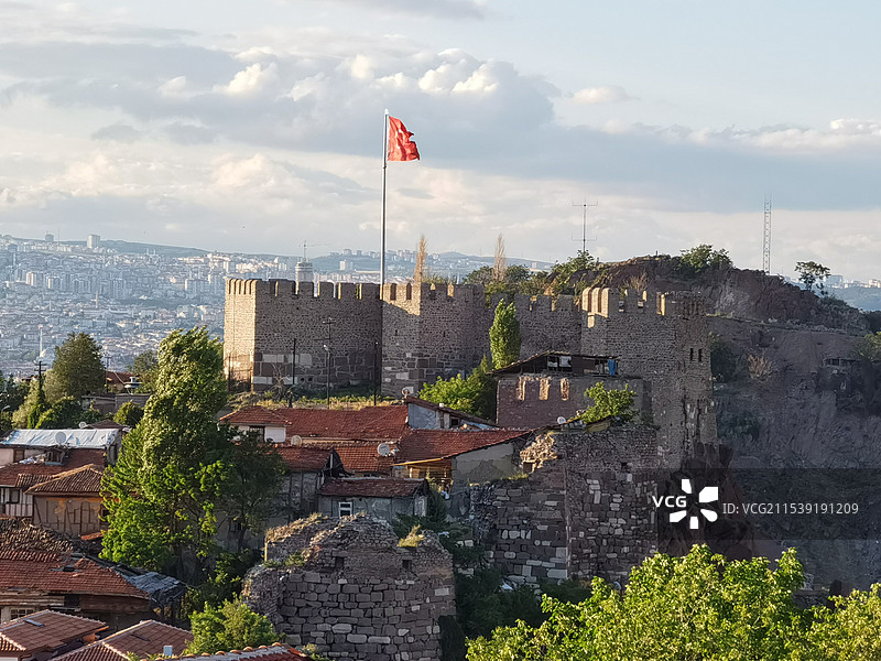 安卡拉城堡航拍视角俯瞰土耳其首都安卡拉图片素材