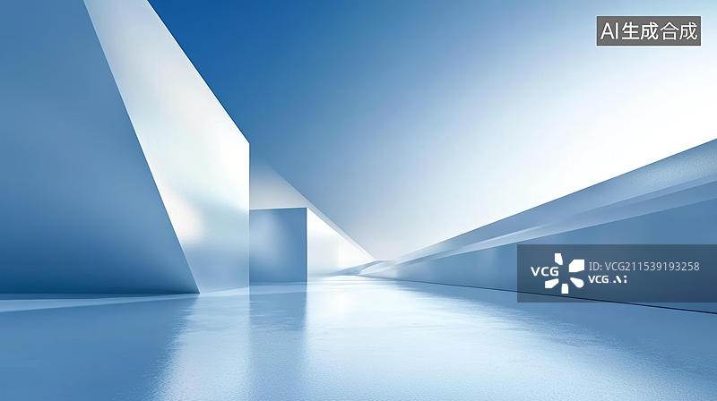 【AI数字艺术】抽象现代蓝色建筑室内设计图片素材