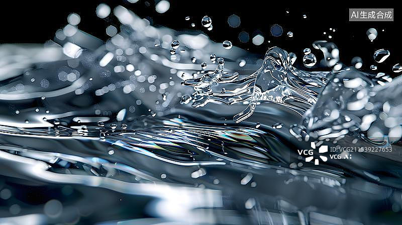 【AI数字艺术】黑色背景激起的水花水流液体白酒图片素材