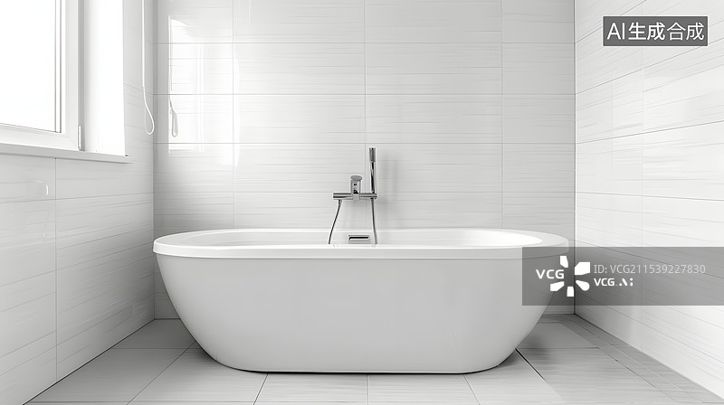 【AI数字艺术】时尚的浴室内部配有现代浴缸图片素材