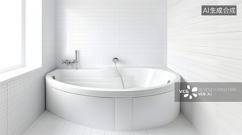 【AI数字艺术】时尚的浴室内部配有现代浴缸图片素材