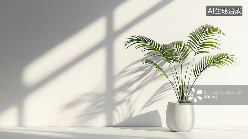 【AI数字艺术】极简主义现代建筑内部光影绿植图片素材