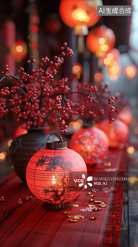 【AI数字艺术】传统风格的中国灯笼图片素材
