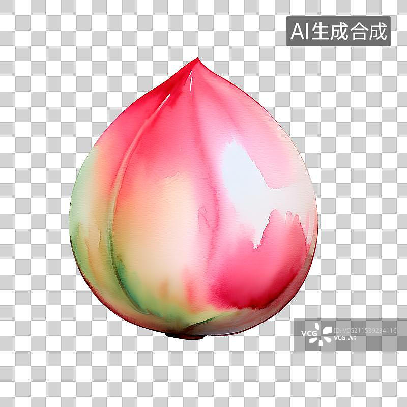 【AI数字艺术】手绘水果系列 水彩插画免抠元素 蟠桃 寿桃图片素材