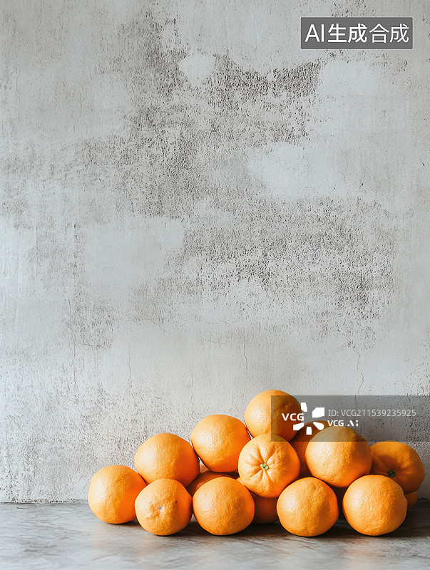 【AI数字艺术】在墙边墙角堆放的橙子堆复古风格背景海报图片素材