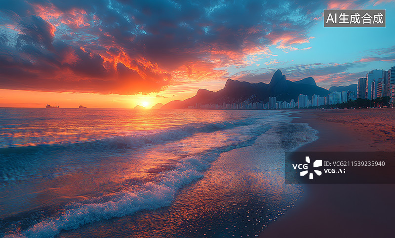 【AI数字艺术】动漫风海岸线未来城市图片素材