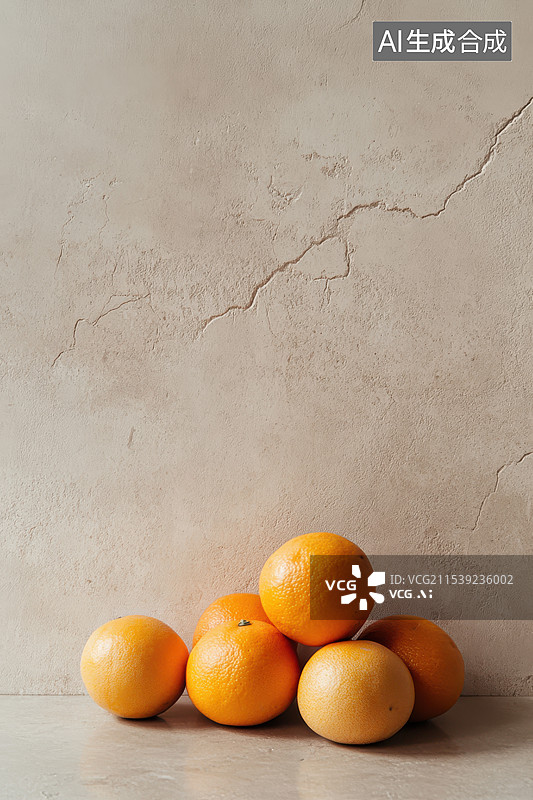 【AI数字艺术】在墙边墙角堆放的橙子堆复古风格背景海报图片素材