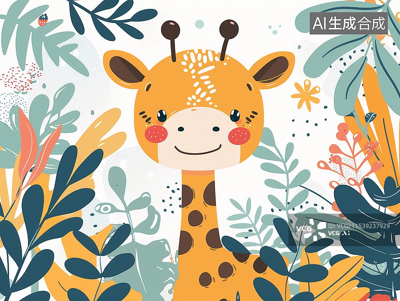 【AI数字艺术】扁平风可爱动物梅花鹿插画图片素材