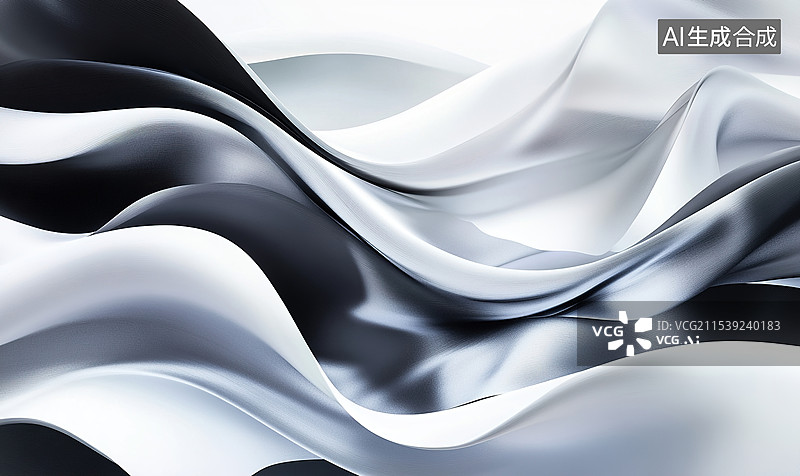 【AI数字艺术】奢华丝绸优雅抽象黑灰银白背景光滑缎面质地闪耀织物褶皱图片素材