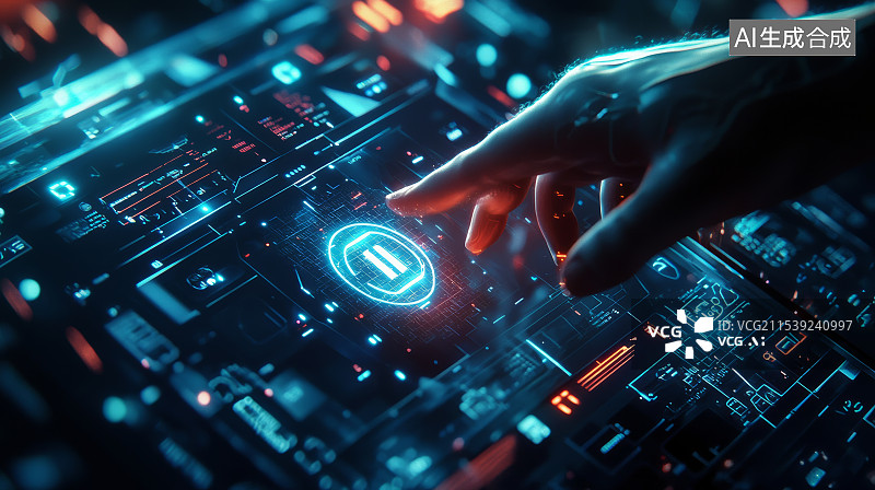 【AI数字艺术】科技感手指触控人工智能界面图片素材