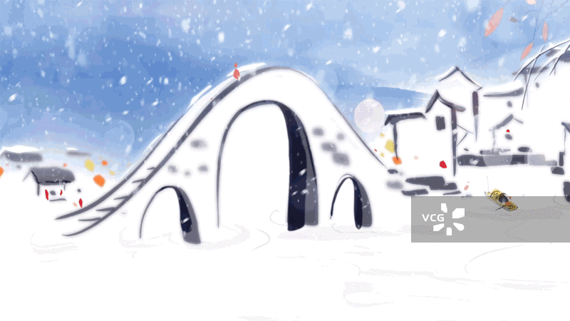 冬天，山水，大雪，中国风，水墨动画图片素材