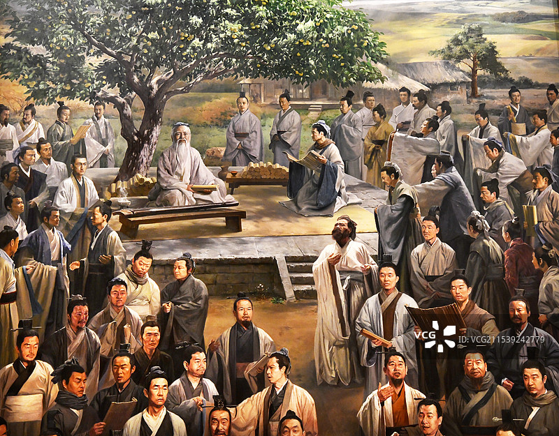 山东济宁曲阜市尼山圣境油画《杏坛讲学》图片素材