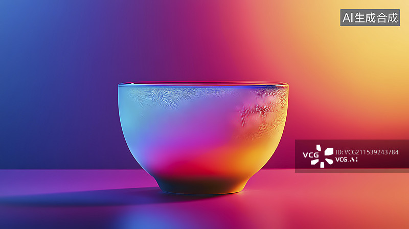 【AI数字艺术】数码科技彩虹渐变茶碗插画海报背景图片素材