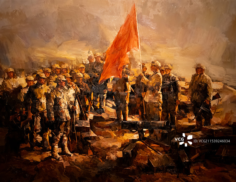 红色文化，历史绘画，辽沈战役，1947年解放怀德图片素材