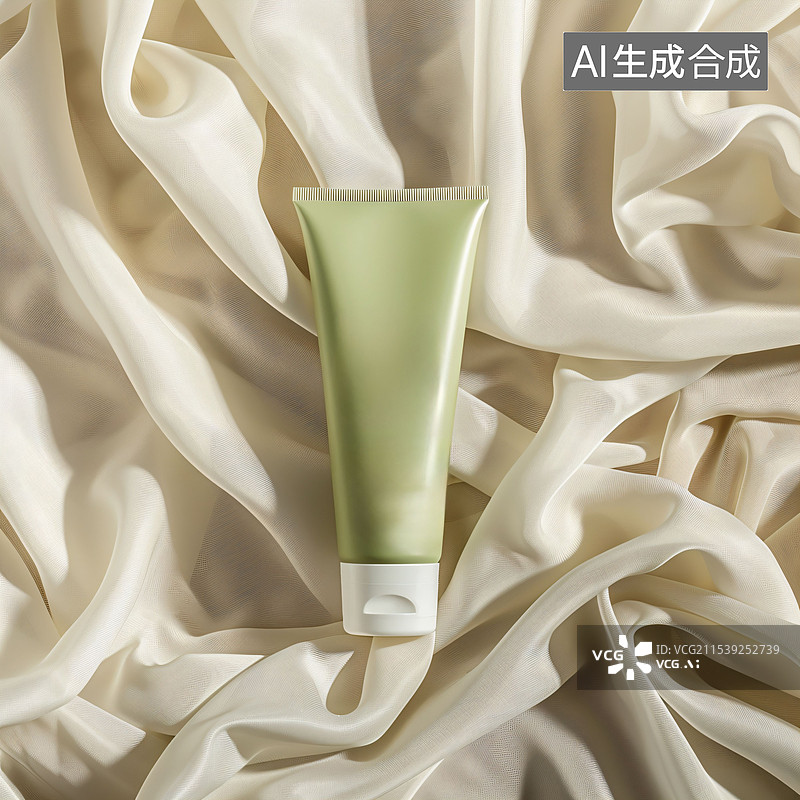 【AI数字艺术】样机、丝绸纱帘、洗面奶护肤品创意海报、主图背景、c4D图片素材