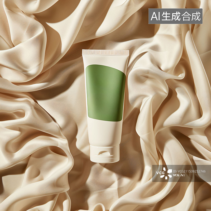 【AI数字艺术】样机、丝绸纱帘、洗面奶护肤品创意海报、主图背景、c4D图片素材
