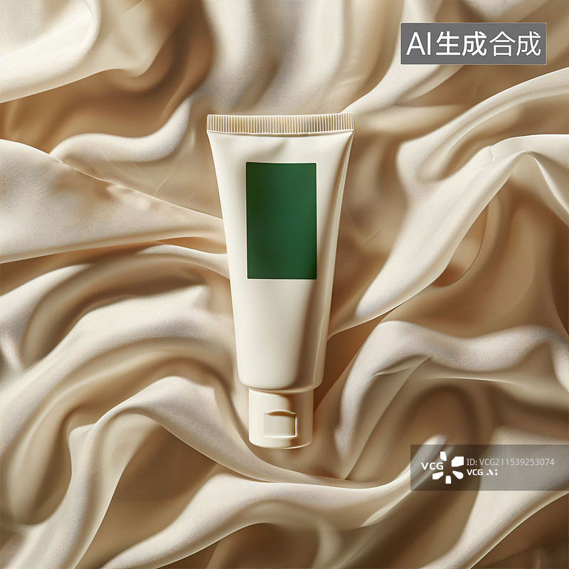 【AI数字艺术】样机、丝绸纱帘、洗面奶护肤品创意海报、主图背景、c4D图片素材